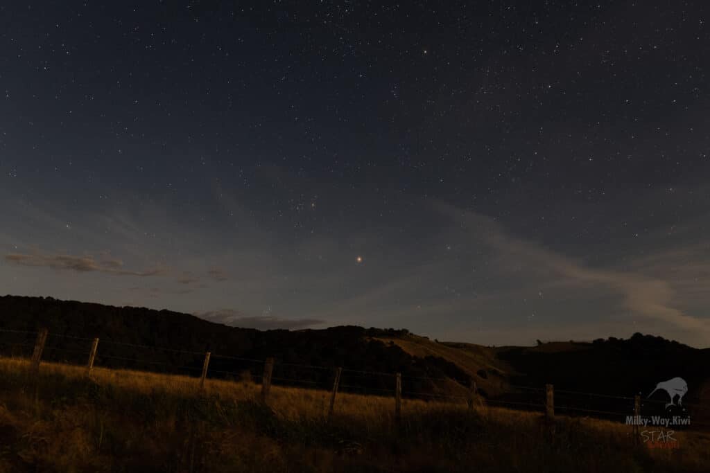 The sky towards North from Star Safari - Mars, the Hyades and Orion